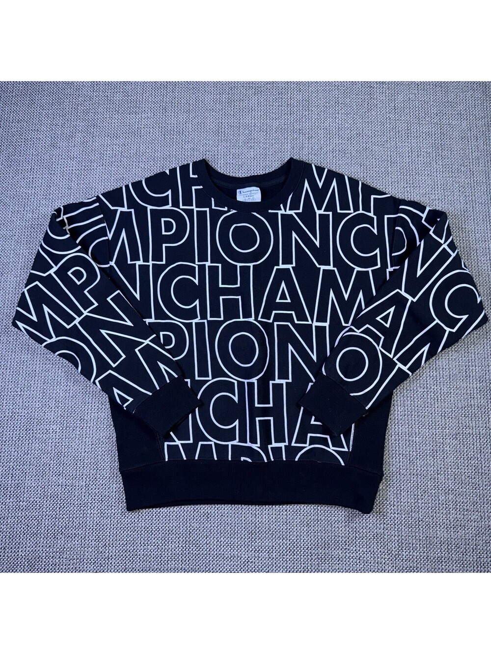 Champion Reverse Weave All Over Block Letter Women’s Size Large Black